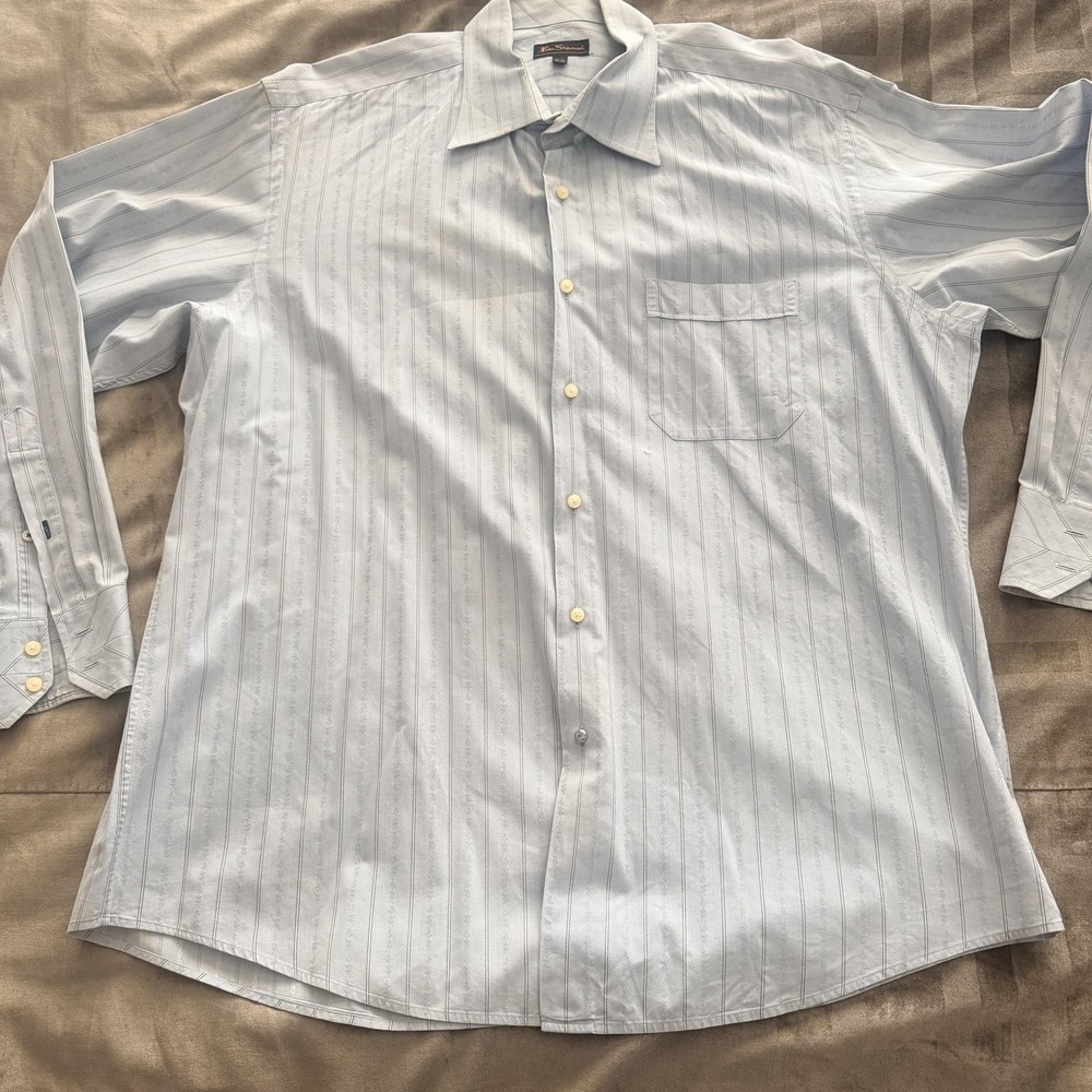 VTG 2006 Ben Sherman Mens 17.5 34/35 Blue Jacquard Stripe Dress Shirt Y2K Mod